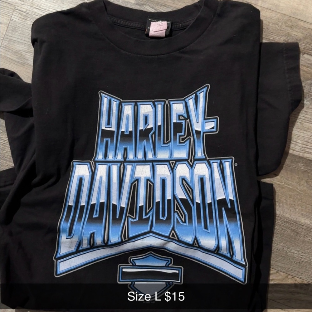 Harley‑Davidson Black Kids Tee with Blue Gradient Logo